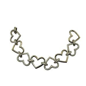 Vintage 18 Karat White Gold and Diamond Heart Link Bracelet #10465